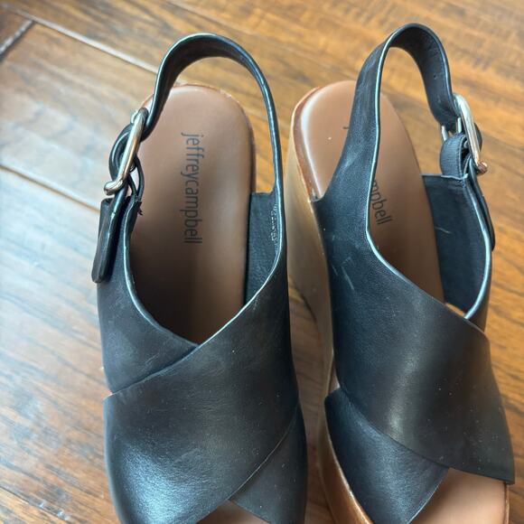 Jeffrey Campbell Fiddle Platform Wedge Heels Sz 6 Black Slingback - Picture 5 of 14